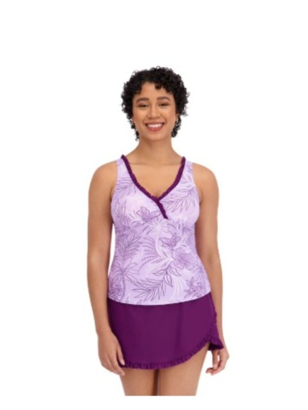 ZeroXposur Women’s 2 Piece Ruffle Tankini Set Purple Size XL